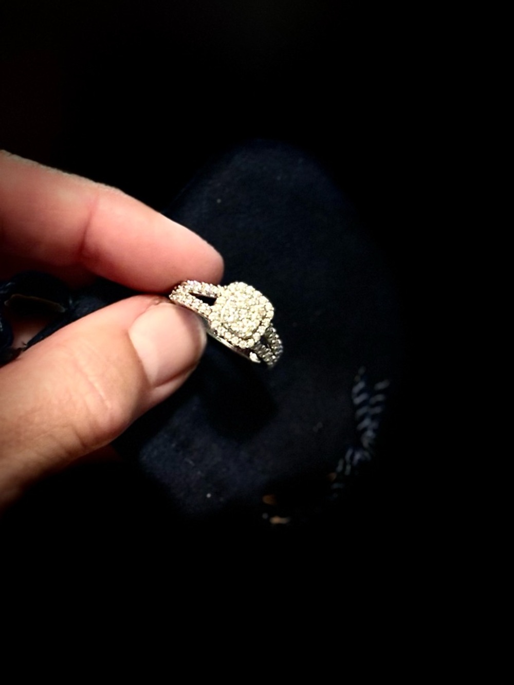 Sterling Pavé Halo Diamond Ring in White